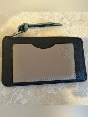 Loewe Black Leather Card Case dark gray and cream